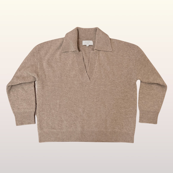 NEW La Ligne Cashmere V Neck Collared Sweater size Medium Camel Wool Pullover - Picture 2 of 9